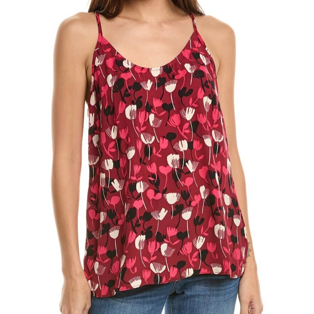 CAbi Blossom Cami racerback Red shirt tank blouse top ruffle floral modern new S